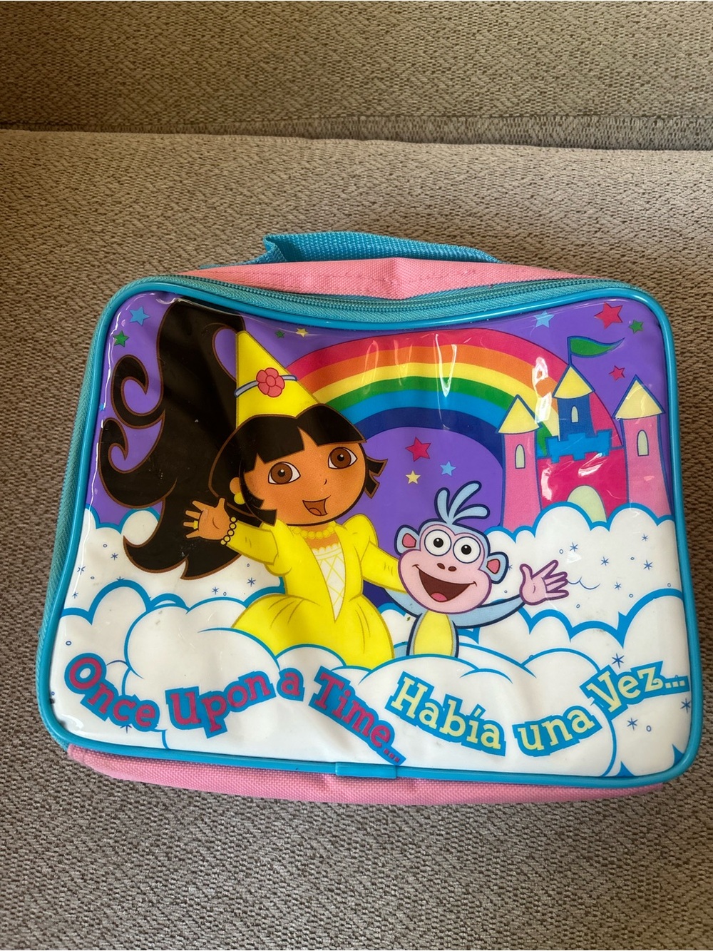 Dora the Explorer Pink & Turquoise Kids Girls Lunch Bag with Boots & Rainbow